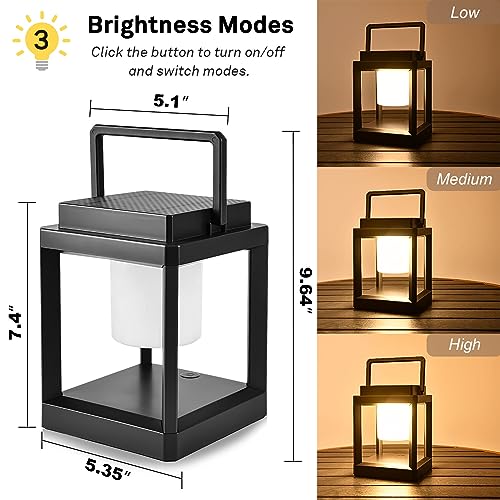 Solar Lantern Outdoor Table Lamp, Cordless Rechargeable Light | Bright, 4800mAh, 50H Battery Life, Portable LED Light , USB-C & Solar Charging, for Camping, Backyard, Patio Decor, 3 Level