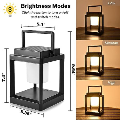 Solar Lantern Outdoor Table Lamp, Cordless Rechargeable Light | Bright, 4800mAh, 50H Battery Life, Portable LED Light , USB-C & Solar Charging, for Camping, Backyard, Patio Decor, 3 Level