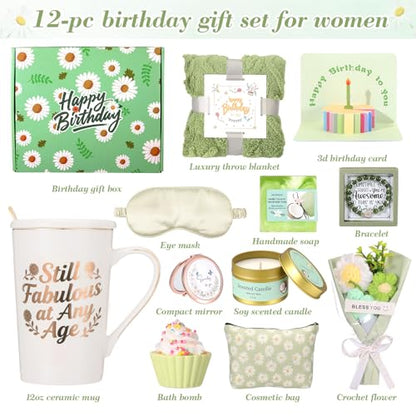 Daisy Birthday Gifts for Women,Self Care Gifts,Birthday Gift Basket for Mom | Care Package,Spa Gifts Set for Women,with Blanket,Candle, Unique Happy Birthday Surprise for Her,Daughter,Sister,Friends