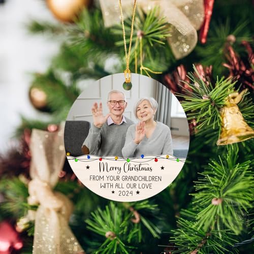 Personalized Grandparents Photo Christmas Ornament - Custom Picture Grandpa and Grandma Xmas Ornaments from Grandchildren - color: Merry Christmas Grandparents Ornament