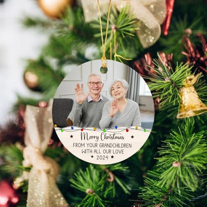 Personalized Grandparents Photo Christmas Ornament - Custom Picture Grandpa and Grandma Xmas Ornaments from Grandchildren - color: Merry Christmas Grandparents Ornament