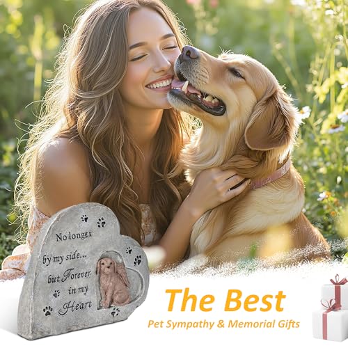 Dog Memorial Stone, Heart-Shaped Pet Grave Marker, 6.3"x5.3" | Pet Dog Grave Markers Headstones, Sympathy Gift for Loss of Dog, Durable Outdoor, Angel Design