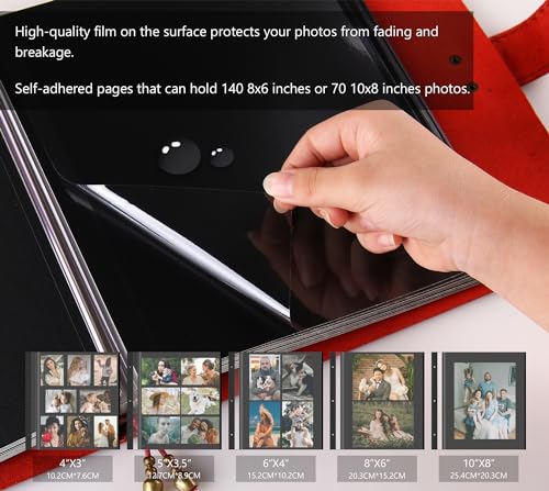 Leather photo Album Self Adhesive Pages, Handamde Leather Scrapbook Photo Album, Wedding Family Album, Holds 3x5, 4x6, 5x7, 6x8, 8x10 Photos - Wine - color: Wine, size: 13.58x13x1.3