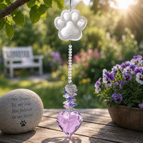 Pet Memorial Suncatcher, Dog Memorial Gifts, Pet Loss, Pet Sympathy, Thoughtful Dogs and Cats Remembrance, Bereavement Gifts - Pink - color: Pink