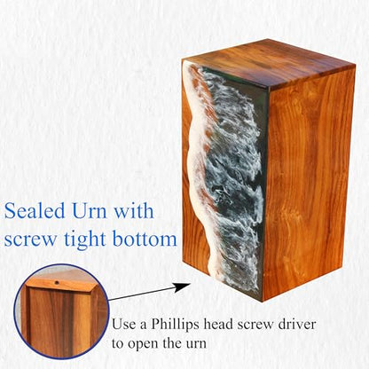 small ocean Wooden Resin Urn | Unique ern | Modern ashes box | Urns For Human Ashes | adult male urn - size: X-Small