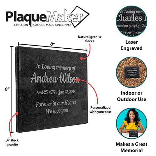 Customizable In Loving Memory Granite Garden Stone (8 x 6 x .4") | Laser Engraved, Indoor & Outdoor Use, Personalized Text, Black Granite, Memorial Plaque - size: 8 x 6 x 0.4"