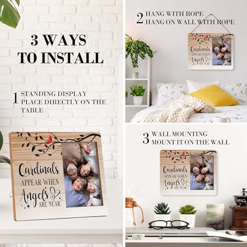Memorial Pictures Frame, Cardinals Appear When Angels Are Near Photo Frame, Sympathy Gifts For Loss Of Loved One, Farmhouse Home Living Room Bedroom Decoration -b107
