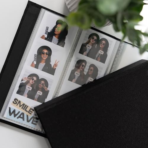 Hardcover Linen Photo Booth Photo Album - For Wedding or Party - Holds 80 Photobooth 2x6 Photo Strips - Slide In (JET BLACK, 2X6) - color: JET BLACK