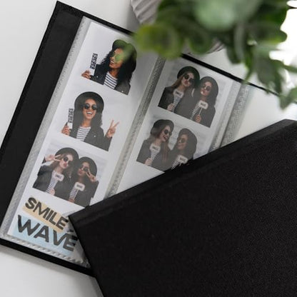 Hardcover Linen Photo Booth Photo Album - For Wedding or Party - Holds 80 Photobooth 2x6 Photo Strips - Slide In (JET BLACK, 2X6) - color: JET BLACK