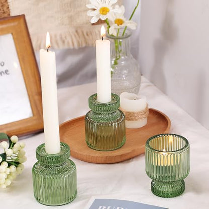 DARJEN 6 Pcs Green Candlestick Holders - Glass Taper Candle Holders Tealight Votive Candle Holders for Table Centerpieces, Wedding, Dinner Party, Home, Gifts - color: Green, size: 6Pcs