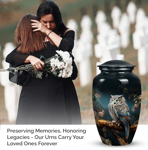 Owl Urn - Burial Urns for Adult Human Ashes - Urn with Flowers - Urns for Human Ashes Adult Female - Large Decorative Urn - Urns for Women Human Ashes - Funeral Ashes Container (Size -10Inch)