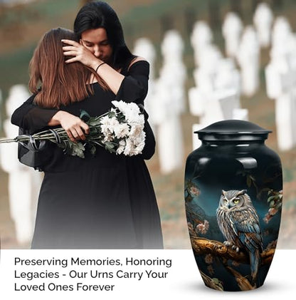 Owl Urn - Burial Urns for Adult Human Ashes - Urn with Flowers - Urns for Human Ashes Adult Female - Large Decorative Urn - Urns for Women Human Ashes - Funeral Ashes Container (Size -10Inch)