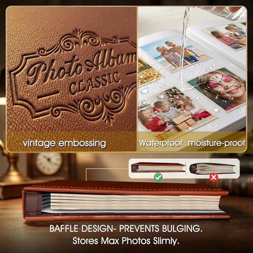 Photo Album Holds 3X5, 4X6, 5X7, 6X8, 8X10 Photos, Leather Cover, Magnetic Self-Stick Page, Hand Made DIY Albums (Brown, Large) (Pack of 2) - color: Brown, size: Large (Pack of 2)
