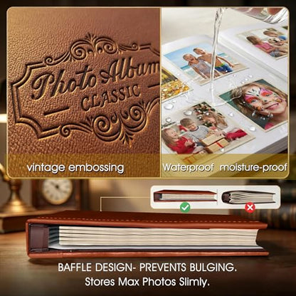 Photo Album Holds 3X5, 4X6, 5X7, 6X8, 8X10 Photos, Leather Cover, Magnetic Self-Stick Page, Hand Made DIY Albums (Brown, Large) (Pack of 2) - color: Brown, size: Large (Pack of 2)