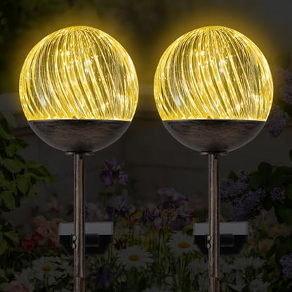 Solar Globe Stake Lights - Twinkle Effect Outdoor Acrylic Ball Garden Lights , Elegant Solar Light,Exquisite Garden Solar Balls light for Yard, Pathway, Patio, gifts for Mom (Bronze stake, 2 pack) - color: Bronze