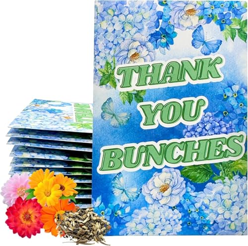 Wildflower Seed Packets Thank You Bunches Party Favors (Pack of 30) Express Gratitude Prefilled with Wildflower Seed Mix, Great Addition or Alternative to Thank You Cards (Blue/Green) - color: Blue/Green