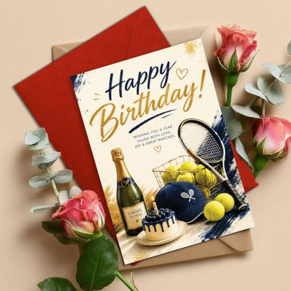 Tennis Birthday Card, Racket Ball Cake Cheers Greeting Gift | Tennis Birthday Card For Tennis Player, Tennis Lover, Sports Fan, Birthday Gift Card, Great Matches Greeting Card With Racket - color: sport5