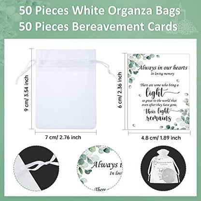 50 Set Funeral Party Favors Memorial White Candles Unscented Funeral Gifts Tealight Candles with Condolence Bereavement Cards and Organza Bags for Guest Celebration of Life Decorations (Stylish) - style: Stylish