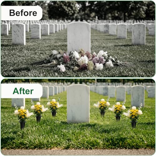 4 Pcs Memorial Artificial Flower Holder, Patio Garden Floral Ground Spikes, Cemetery Flower Container Stakes, Black