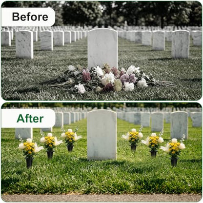 4 Pcs Memorial Artificial Flower Holder, Patio Garden Floral Ground Spikes, Cemetery Flower Container Stakes, Black