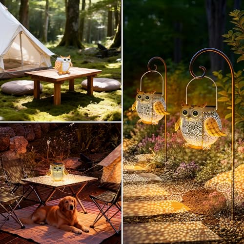 Solar Lantern Outdoor Lights, Cute Metal Solar Owl Lamp with Sound - size: Owl