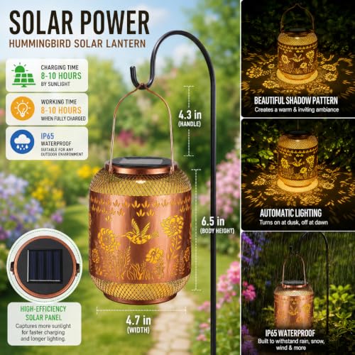 Solar Lantern Outdoor Hanging Hummingbird Solar Garden Light Gifts for mon - color: 01-Hummingbird