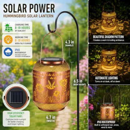 Solar Lantern Outdoor Hanging Hummingbird Solar Garden Light Gifts for mon - color: 01-Hummingbird