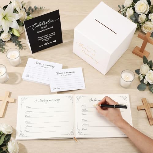 Engrowtic 64 Pcs Guest Book Set Funeral Guest Book Memorial Service, White - color: White