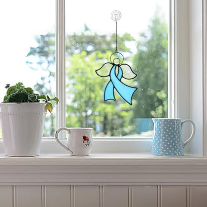 Angel Stained Glass Suncatcher for Window Blue Awareness Ribbon | Angel Stained Glass Suncatcher Blue Awareness Ribbon,Angel Stained Glass Window Hanging,Angels Gifts for Women Mom Grandma ﻿ - color: D