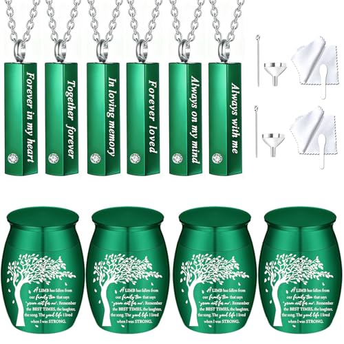 10 Pieces Urn Necklace for Ashes Cremation Urn Set for Ashes Sharing Urns for Human Adult Female Male Mini Keepsake Urns Waterproof Memorial Ash Holder (10Pcs-Green) - color: 10pcs-green