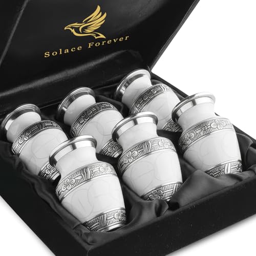 Mini Urns for Human Ashes Set of 6 - Handcrafted Small Urns for Ashes for Male & Female - Honor Your Loved One with Keepsake Funeral Cremation Urn (Pearl White)