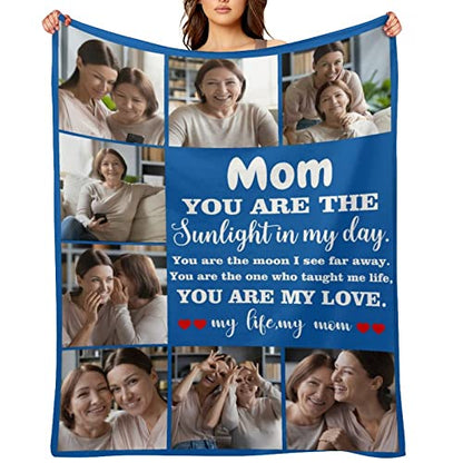 Personalized Blanket for Mom Gift on Mother's Day Birthday, Custom Throws with Picture Text Name, Photo Blankets, Made in USA - color: Design 12