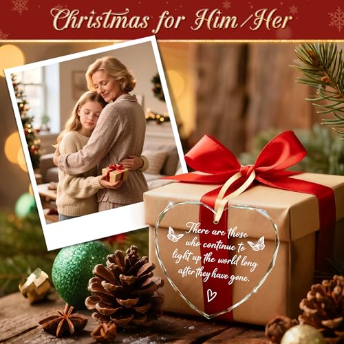 Memorial Gifts – Sympathy Gift for Loss of Loved One Heart Glass Ornament, Condolence, Remembrance In Loving Memory of Mother Father Husband Brother, Comfort Bereavement Christmas Decor Keepsake - style: Heart-There Are