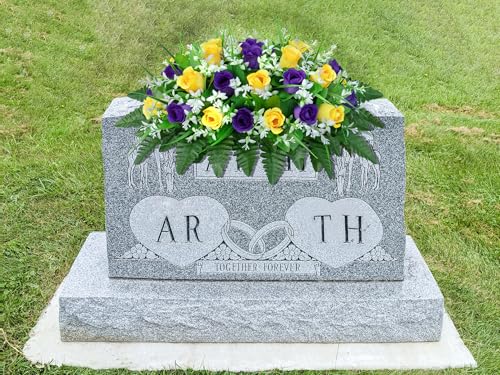 LVXINLI Artificial Cemetery Flowers Saddle-Shaped Tombstone Decorations Non-Fading UV-Resistant（ Yellow+Purple Saddle） - color: Yellow+purple Saddle