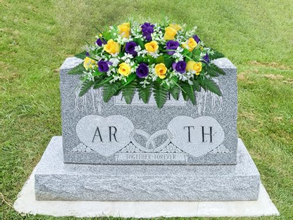 LVXINLI Artificial Cemetery Flowers Saddle-Shaped Tombstone Decorations Non-Fading UV-Resistant（ Yellow+Purple Saddle） - color: Yellow+purple Saddle