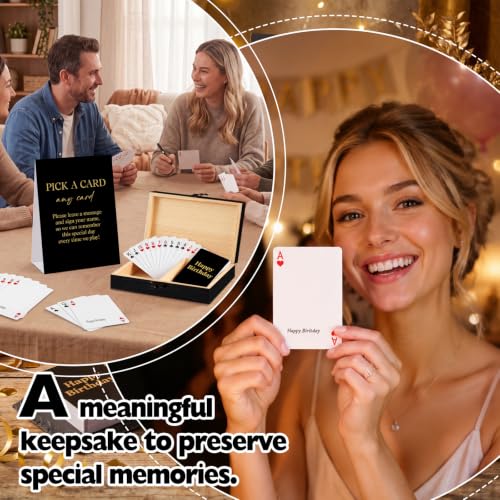 AceOrbit 57 Pack Birthday Guest Book Playing Card Set with Black Wooden Box | Signing Guestbook Alternative Personalized Blank Deck of Cards for Guest Reception Birthdays Celebration Party Games Favors - color: Black, style: Birthday