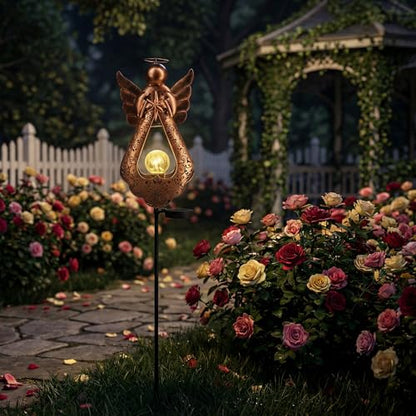 Edenseelake Angel Solar Lights Stake with Crackle Glass Globe Waterproof, Metal Garden Decor Stake LED Light, Memorial Gift for Mom, Women, Friends, Patio, Yard