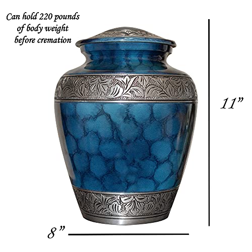 Extra Large Companion Human Funeral Cremation Urn, Personalized Double Urn for Two Adults (Blue) - color: Blue