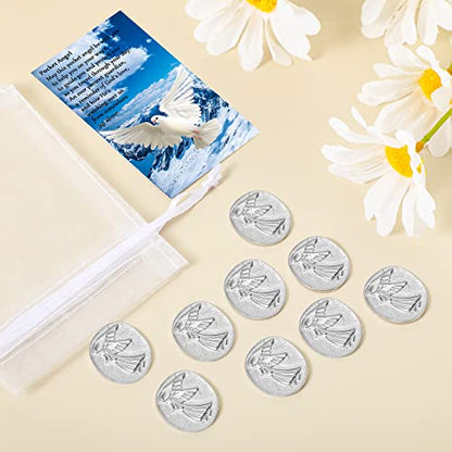 Sureio 10 Sets Memorial Angel Sign Coins Funeral Pocket Token Peace Dove Poem Lucky Prayer Cards Angel Coin Funeral Favors for Guests Celebration of Life Favors (Memorial Angel Theme,30 Pieces)