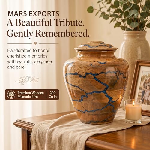 Handcrafted Decoarative Wooden Urns for Human Ashes Adult Male Female, Wooden Urn Box for Pets, Memorial Urn, Funeral Cremation Urn Jar Wooden - (Large 200 cu/in) - size: Large