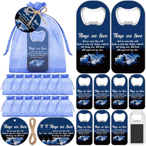 24 Sets Funeral Favors Celebration of Life Favors Memorial Day Remembrance Magnetic Bottle Openers with Funeral Prayer Cards Mourning Event Gifts for Condolence Bereavement(Blue,Memorial) - color: Blue, style: Memorial