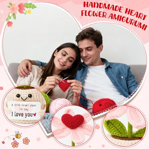 Gifts for Him Her Boyfriend Girlfriend - Crochet Flower with I Love You Message - Valentines , Engagement, Anniversary Wedding Birthday Gift for Wife, Husband, Couple, Fiancee-Father's Day Present - color: Love2