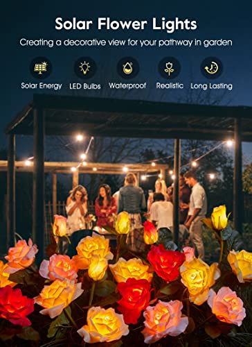 Brightown Solar Garden Lights, 4 Pack LED Rose Flower Lights Waterproof - color: Rose