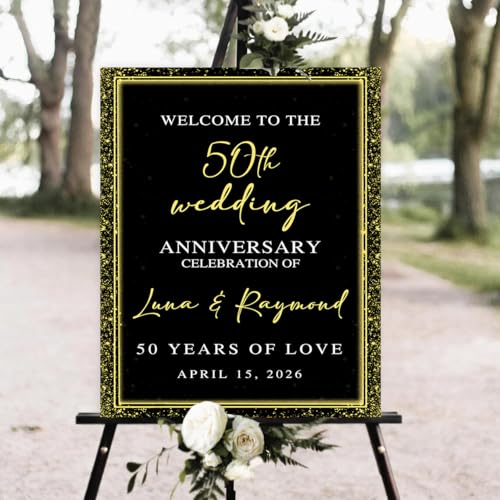 Personalized Anniversary Welcome Sign, 50th Wedding Anniversary Welcome Sign, Happy Anniversary Sign, Photo Anniversary Welcome Poster, Anniversary Celebration Decorations Signs #14 - color: Style #14