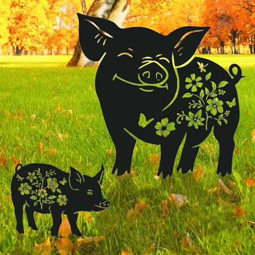 Rngmsi Pig Metal Garden Stakes Yard Decor, 2PCS Black Pig Silhouette Statues Garden Decorative Gifts for Yard Art, Patio, Outside, Lawn Ornaments, Outdoor Yard Art - style: Pig