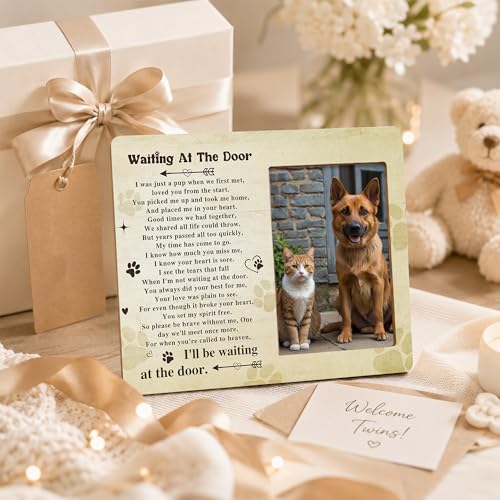 Pet Memorial Photo Frame - Waiting At The Door Dog Wooden Tabletop Picture Frame - Sympathy Memorial Gifts For Loss Of Dog Cat Owner - In Loving Memory Frame Favors -13