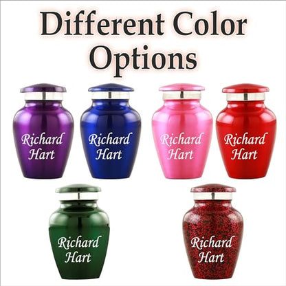Customized Small Urns for Human Ashes Set of 4, Blue Keepsake Cremation Urns with Personalized Engraving, Guardian Elephant Design, Velvet Pouches & Gift Box