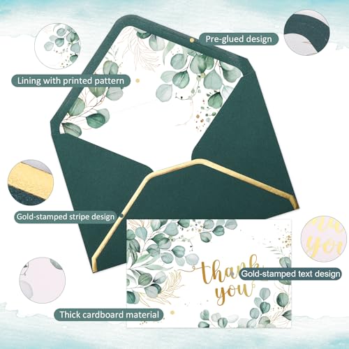 50 Pack Thank You Cards with Envelopes, 4x6 Inch Thank You Cards Bulk - style: Eucalyptus Leaves