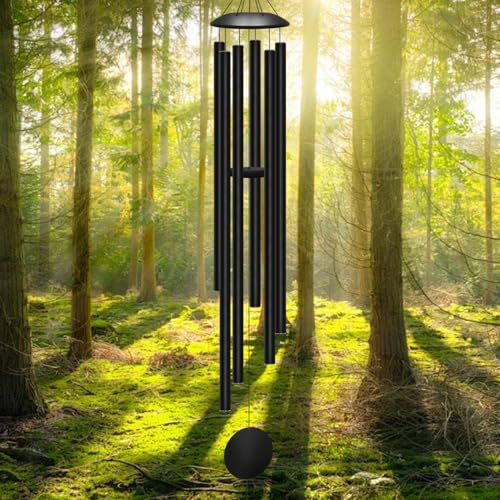 66" Extra Large Wind Chimes for Outside, 6 Thick and Bold Aluminum Tubes | Deep Tone Tuned Relaxing Melody Wind Chime, Big Wind Chimes for Garden Patio Decor, Great Gift Idea for Mother's Day (Black) - color: Black, size: 66"