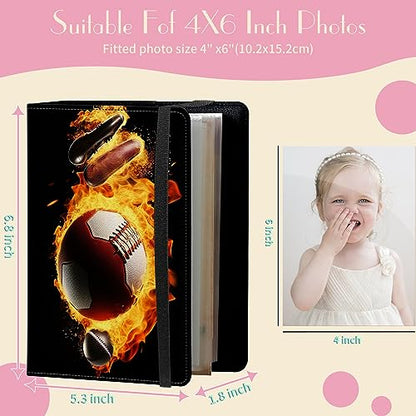 Photo Album 4x6 Photos - 60 Photos Capacity PU Leather Cover Photo Album with Strong Elastic Band, Portable Picture Album for Family Wedding Wedding Anniversary, Football Fire - color: Football Fire